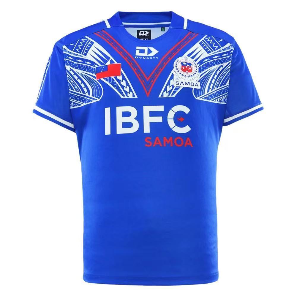 2026 Samoa  Royal Blue with Red Chevron and White Polynesian Tribal Pattern Jersey