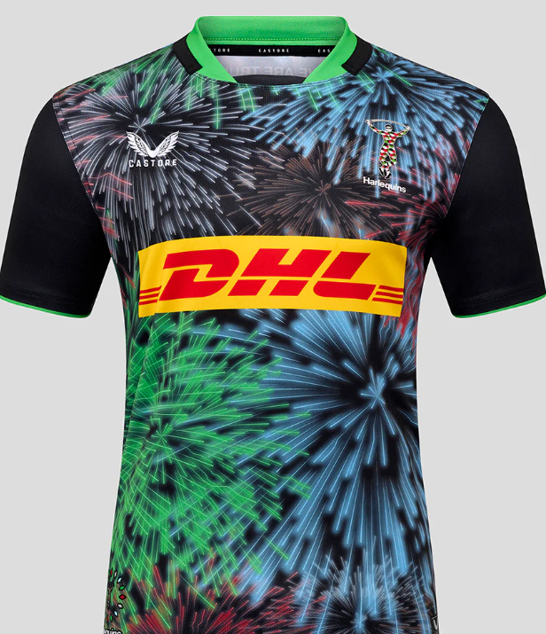 25/26 Harlequins Black with Multicolor Fireworks Pattern Third Jersey