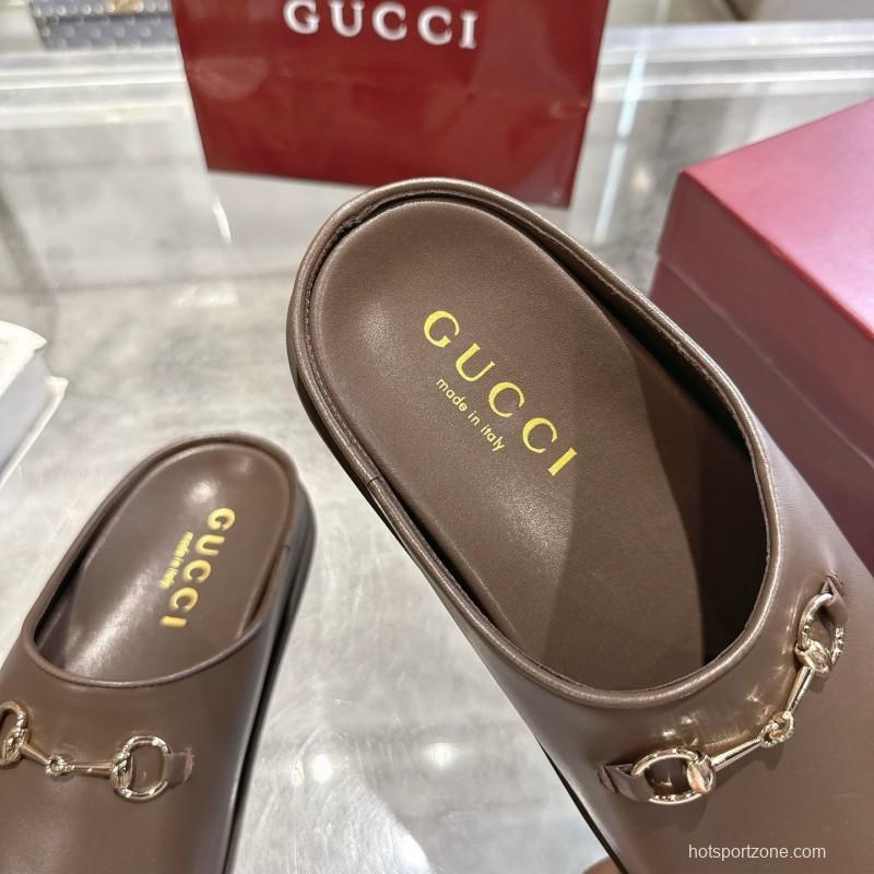 Gucci Camel Suede GG Embossed Horsebit Mule Sandals - LY00240