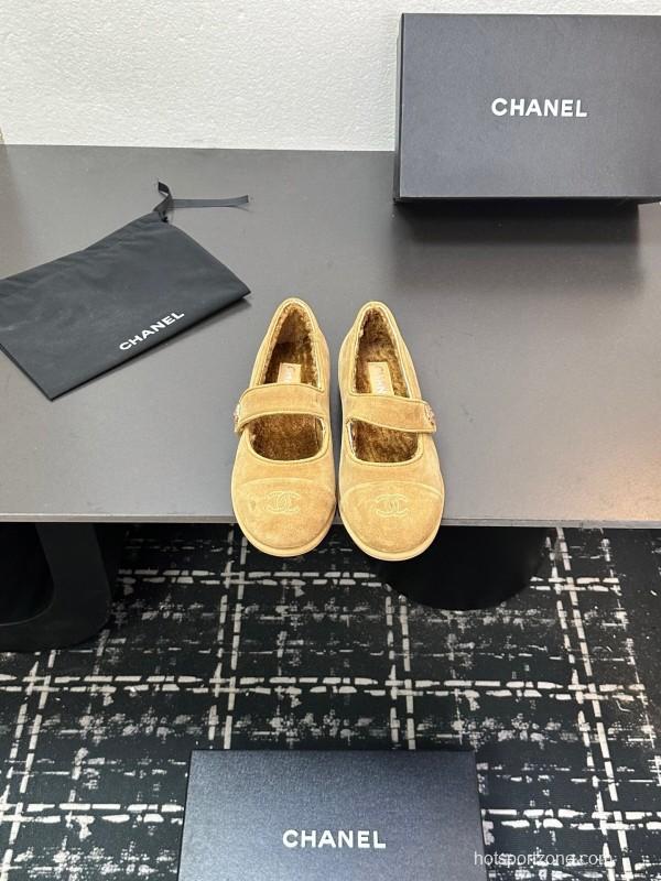 Chanel 2025 SS New French Style Mary Jane Flat Shoes with Fur - KFY00300