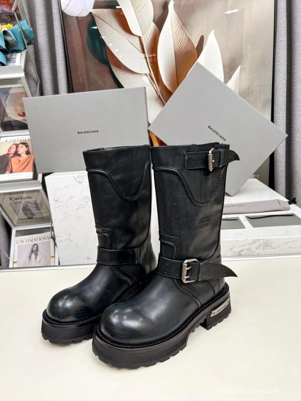 Banciga Paris 25FW Venom Mid-Calf Boots Punk Motorcycle Style with Buckle and Thick Sole - LY00480