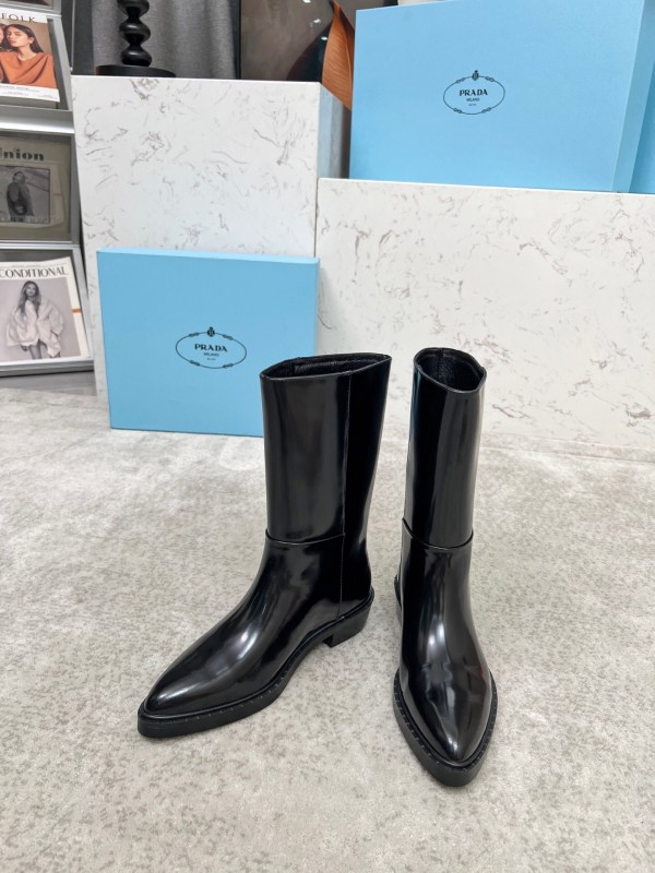 Prada Classic Triangle Logo Pointed Toe Boots - LY00350
