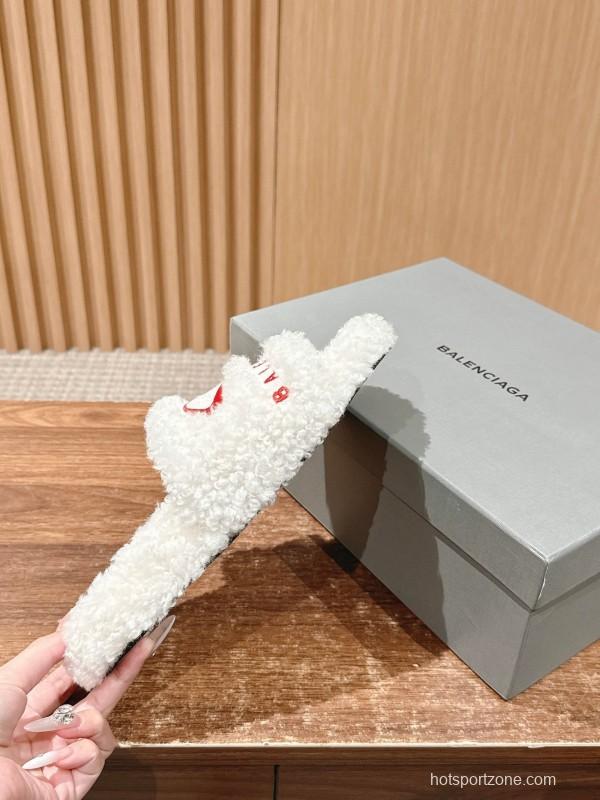 Balenciaga 2025 SS Qixi Limited Series Letter Embroidery Platform Shearling Slippers - AS00200