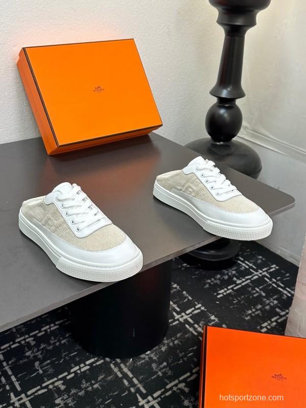 Hermès Deep Series Couple White Sneakers Casual Skate Shoes - AS00320