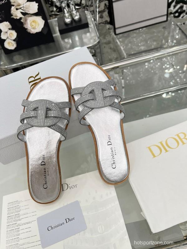 Dior D-Lane Sandals Hollow-out Monogram Flat Slides - LY00220/LY00260