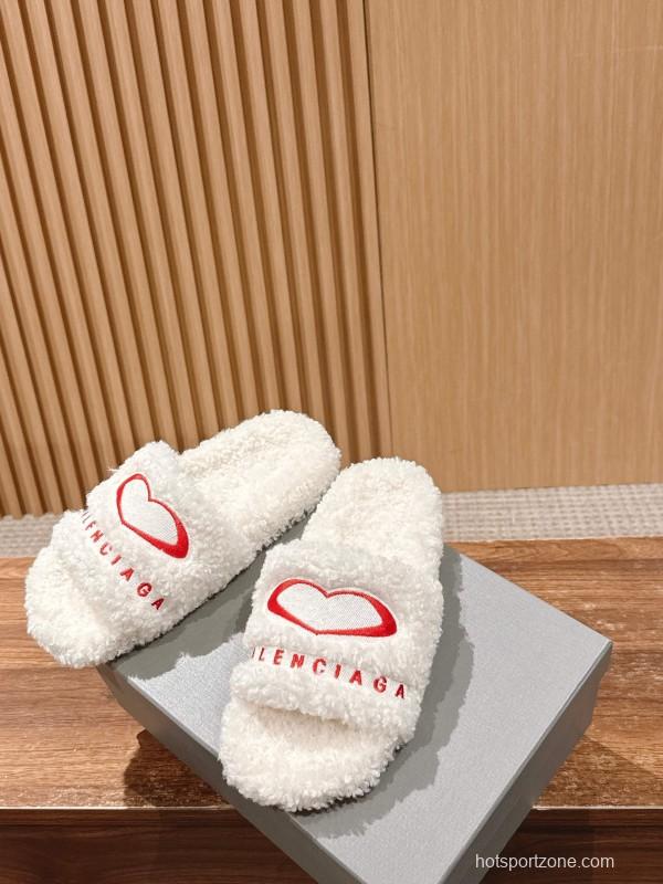 Balenciaga 2025 SS Qixi Limited Series Letter Embroidery Platform Shearling Slippers - AS00200