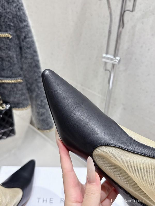 THEROW 2025SS French Retro Simple Style Mesh Kitten Heel Sandals - KFY00320