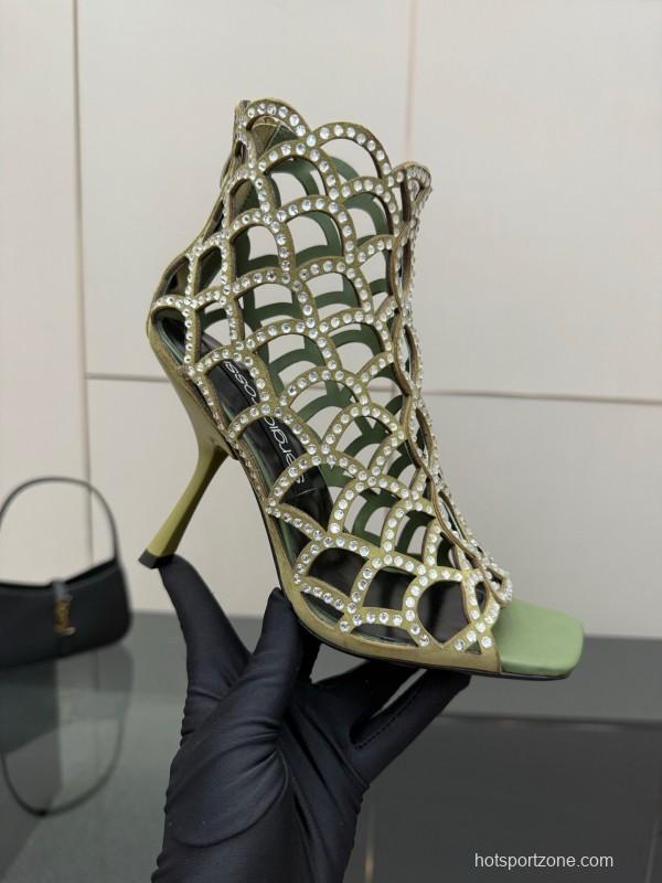 Sergio Rossi Mermaid Sandals 2025 SS Collection Elegant Fishnet High Heels - KFY00470