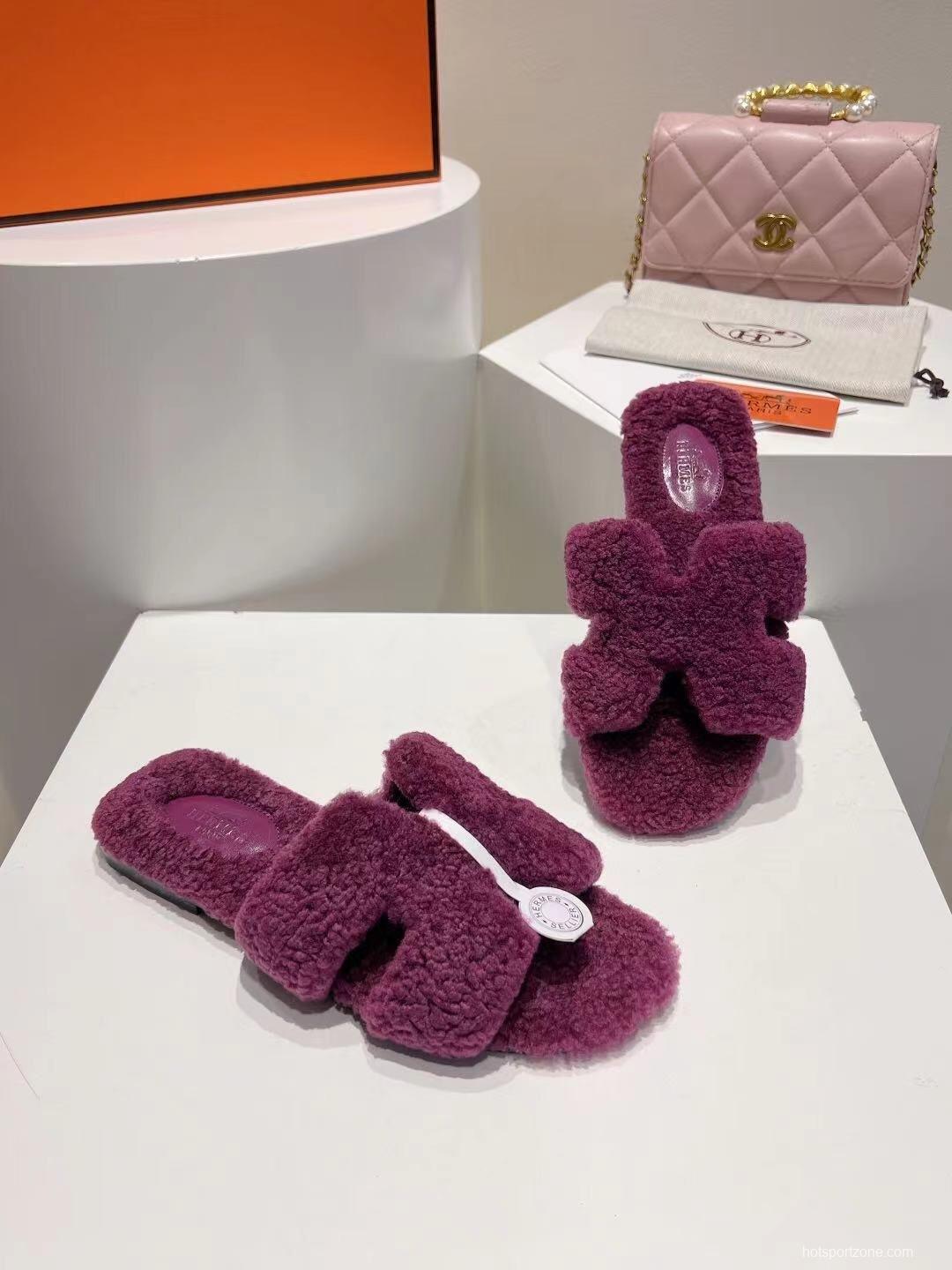 Hermès Teddy Wool Flat Slippers for Autumn Winter - LY00240