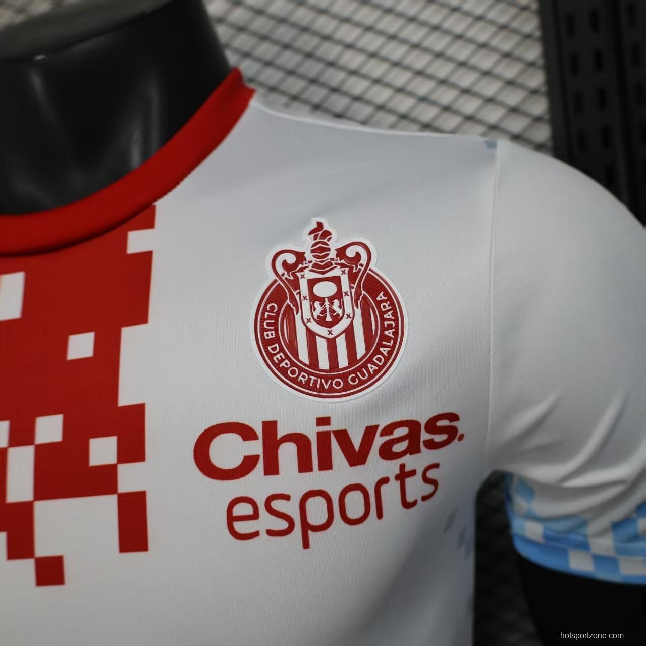 Player Version 25/26 Chivas Guadalajara Esports Third White with Pixel Art Pattern Jersey