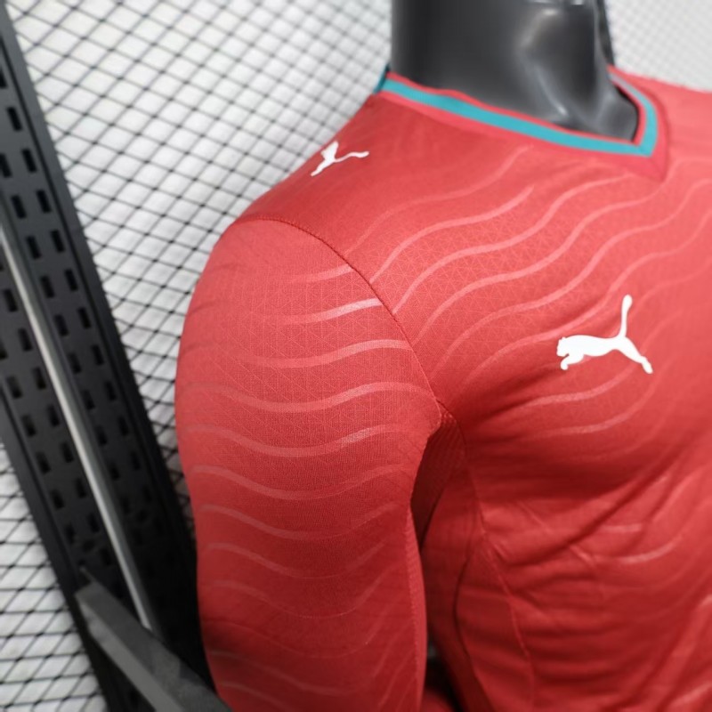 Player Version 2026 Portugal Home Long Sleeve Red with Horizontal Wave Pattern Jersey