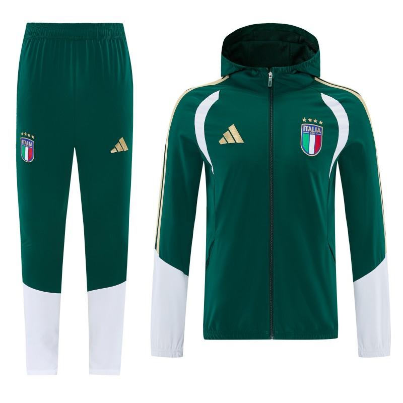 2026 Italy Green Hoodie Full Zipper Windbreaker + Long Pants
