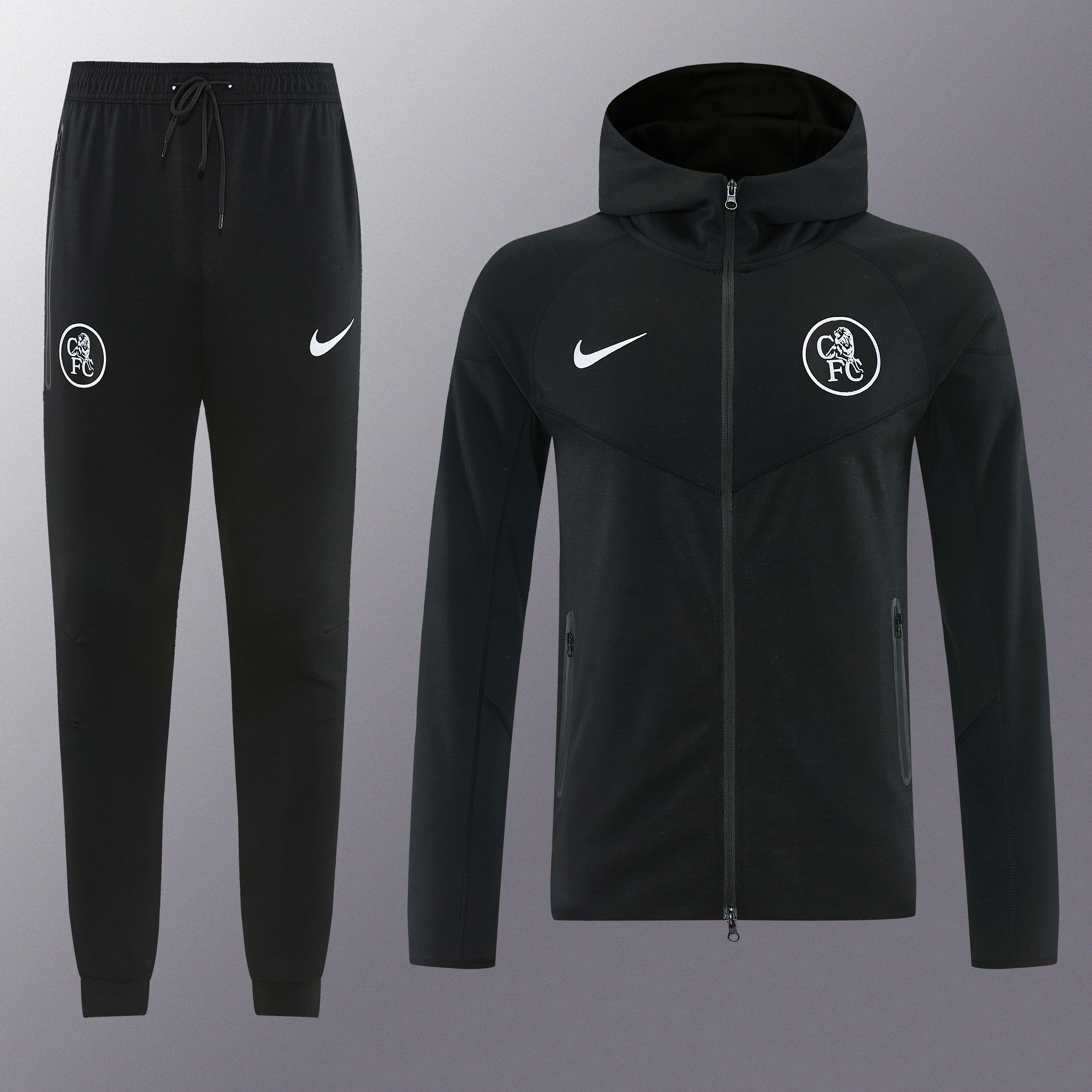 25/26 Chelsea Black Full Zipper Hoodie Windbreaker + Long Pants