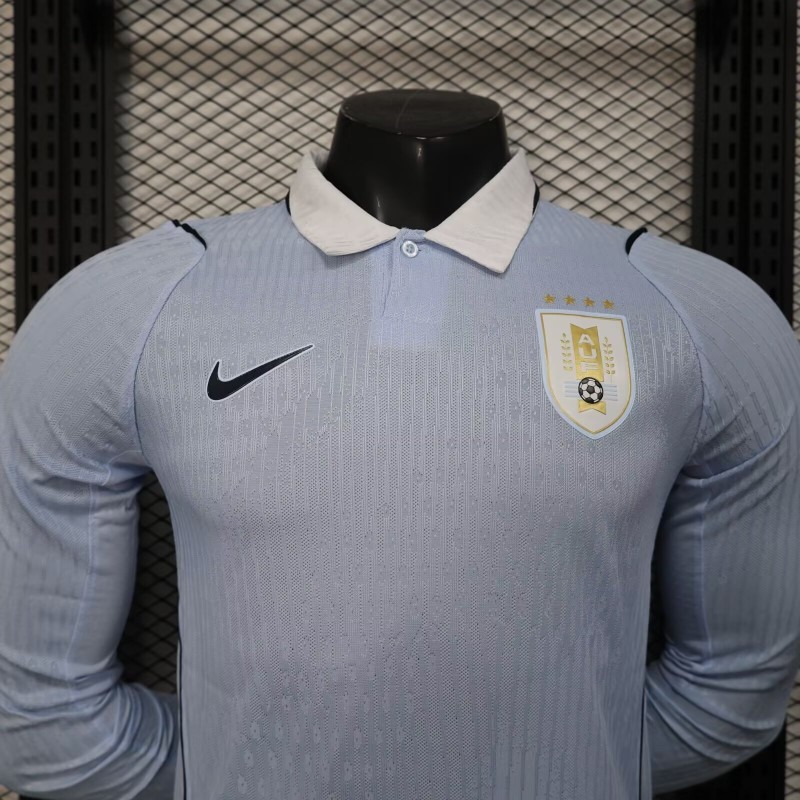 2026 Player Version Uruguay Light Blue with White Collar Long Sleeve Jersey