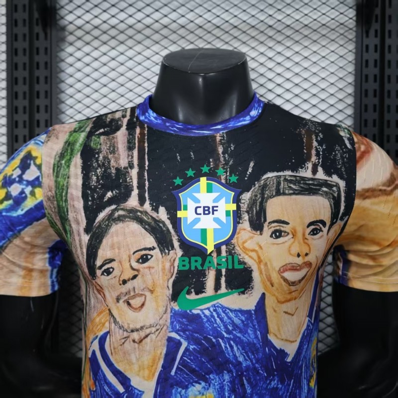 Player Version 2026 Brazil CBF Hand-Drawn Art Special Edition Jersey Featuring Ronaldo & Ronaldinho