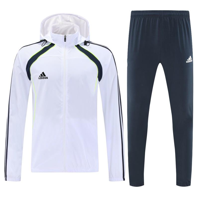 26/27 Adidas  White Full Zipper Hooded Jacket Tracksuit + Long Pants