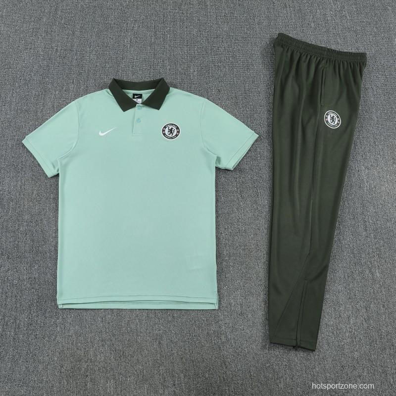 26/27  Chelsea Light Green Polo Training Shirt + Long Pants Tracksuit