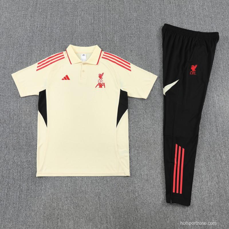 26/27  Liverpool White  Polo Training Shirt + Long Pants Tracksuit
