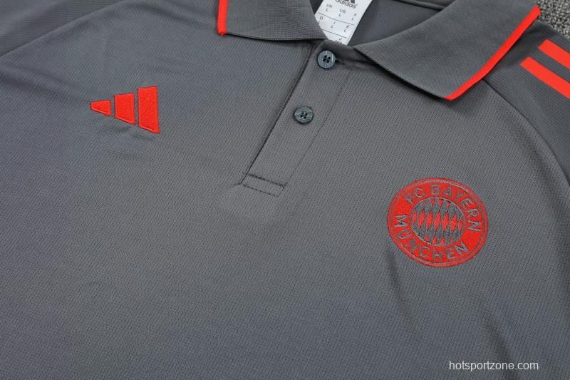 26/27 Bayern Munich  Grey  Polo Training Shirt + Long Pants Tracksuit