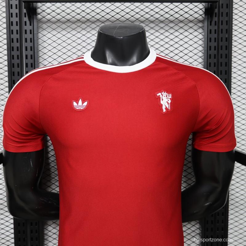 Player Version 26/27 Manchester United Red with White Three-Stripe Shoulders Jersey