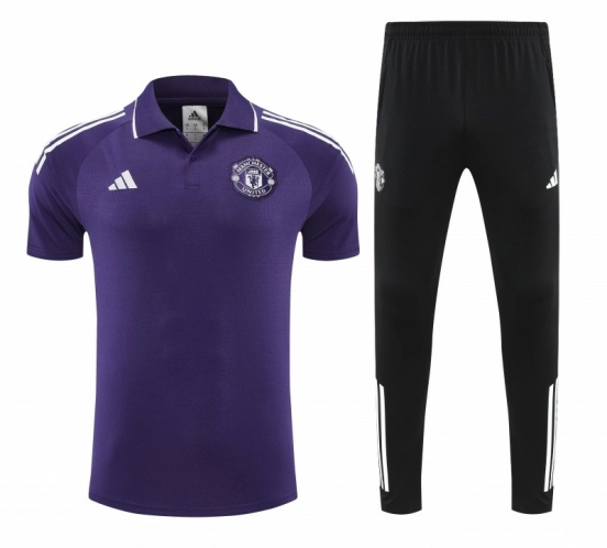26/27  Manchester United Purple Polo Training Shirt + Long Pants Tracksuit