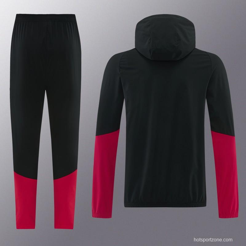 26/27 Belgium  Black Full Zipper Hooded Jacket Tracksuit + Long Pants