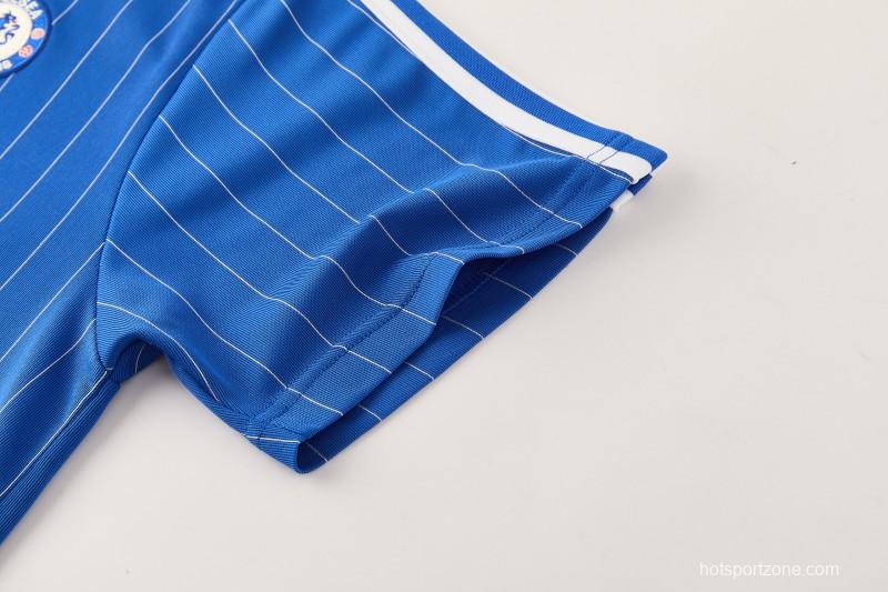 26/27 Chelsea FC  Blue  Stripes Short Sleeve+ White Soccer Shorts