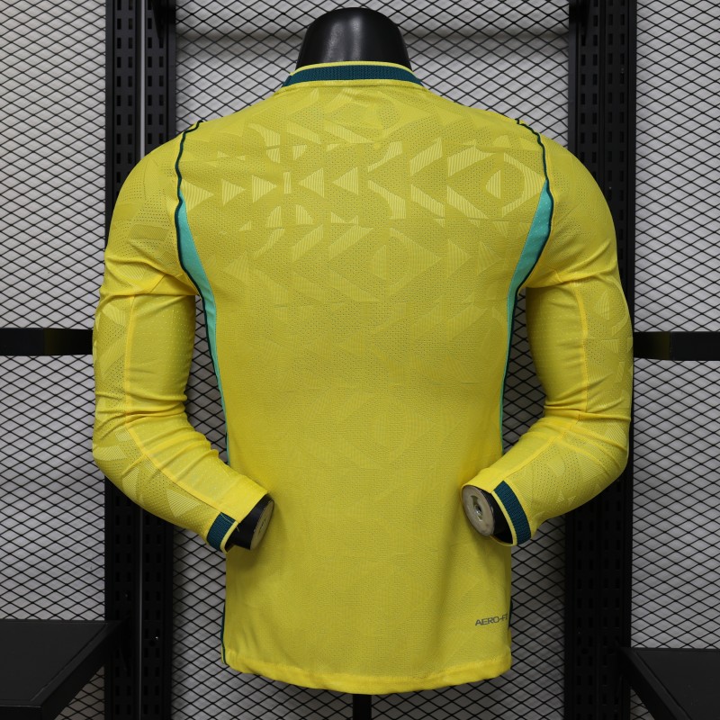 Player Version 2026 Brazil  Yellow with Geometric Pattern Home Long Sleeve Jersey