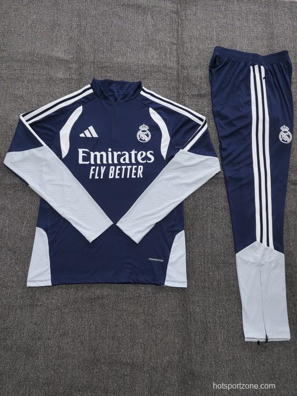 26/27 Kids Real Madrid Away Navy Blue Half Zipper Jacket Tracksuit + Long Pants