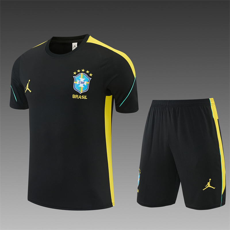2026 Brazil Black & Yellow Short Sleeve+Soccer Shorts