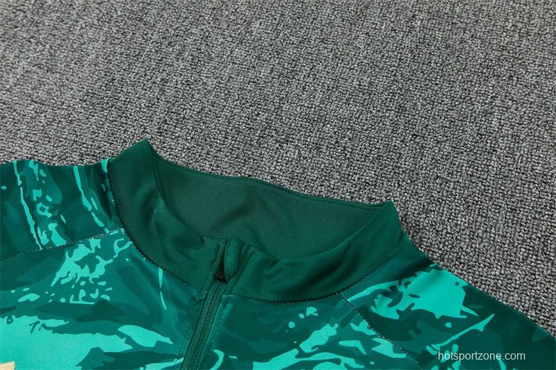 2026 Real Madrid Dark Green Camouflage  Half Zipper Jacket Tracksuit + Long Pants (Adidas)