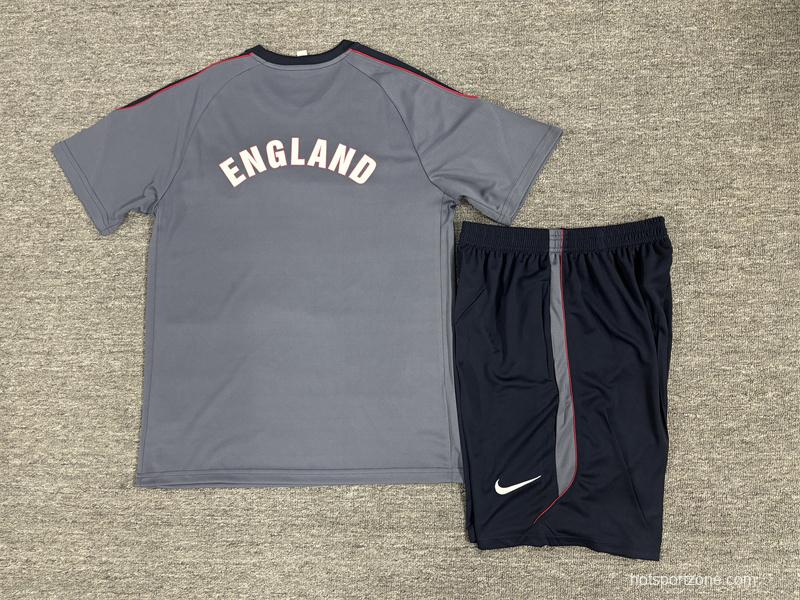 2026 Kids  England Grey Short Sleeve+ Navy Blue Soccer Shorts