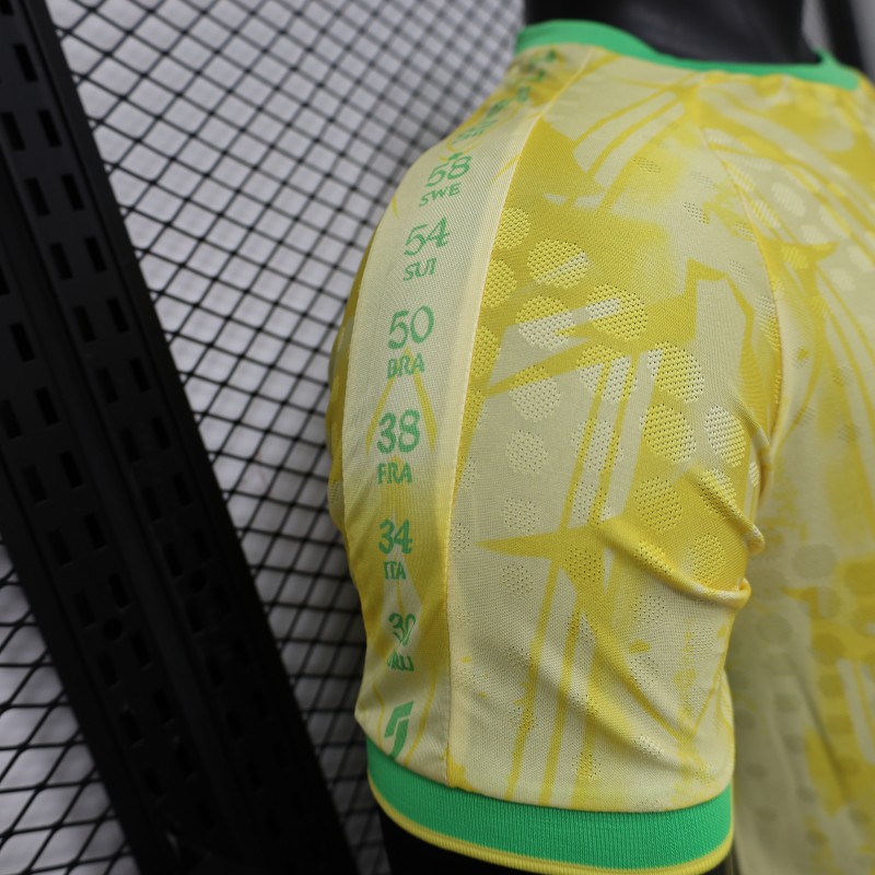 Player Version 2026 Brazil  Yellow with Abstract Feather Pattern Home Jersey