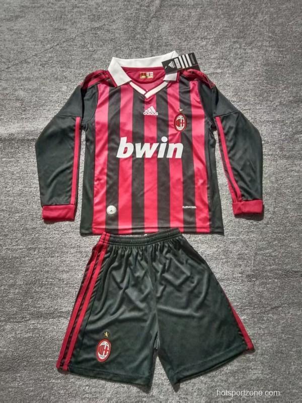 Retro 09/10 Kids AC Milan Home Long Sleeve Jersey
