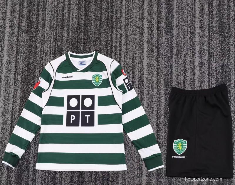 Retro Kids 01/03 Sporting CP White Green Home Long Sleeve Jersey