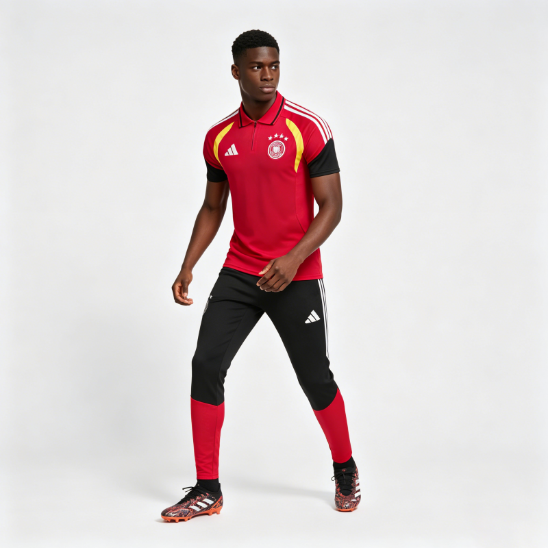 2026 German Red & Black Half-Zip Polo Short Sleeve Tracksuit + Long Pants