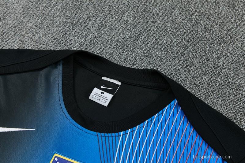 26/27 Atlético de Madrid Black & Blue with Fluid Wave  Print Short Sleeve Tracksuit + Black Long Pants