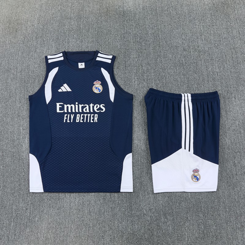 26/27 Real Madrid Navy Blue & White Sleeveless Vest Tracksuit + Short Pants
