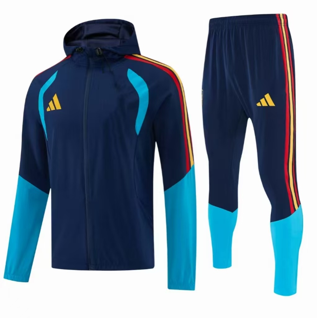 26/27 Adidas  Navy Blue &Lake Blue Full Zipper Hooded  Windbreaker Jacket Tracksuit + Long Pants