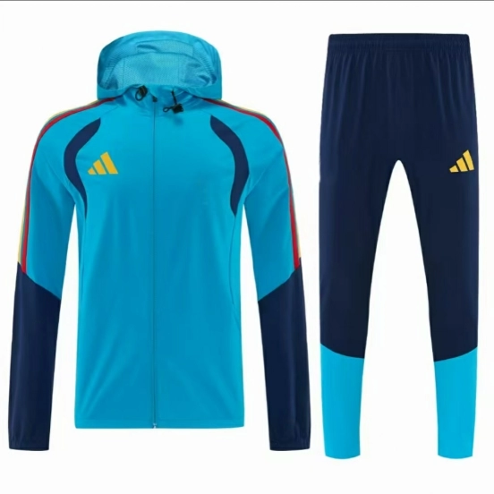 26/27 Adidas  Cyan Blue&Navy Blue Full Zipper Hooded  Windbreaker Jacket Tracksuit + Long Pants