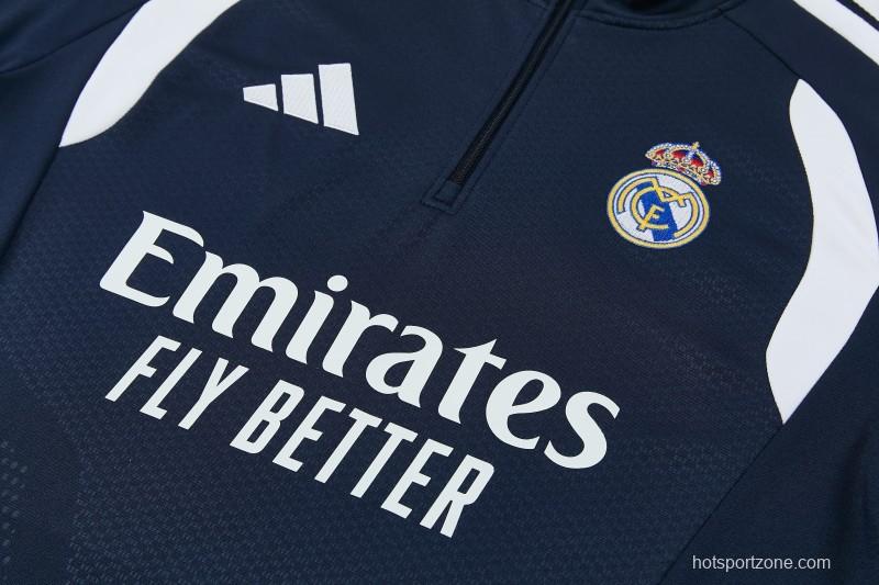 26/27 Real Madrid  Navy Blue  Half Zipper Jacket Tracksuit + Long Pants