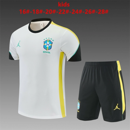26/27 Kids Brazil Away White Short Sleeve + Soccer Shorts