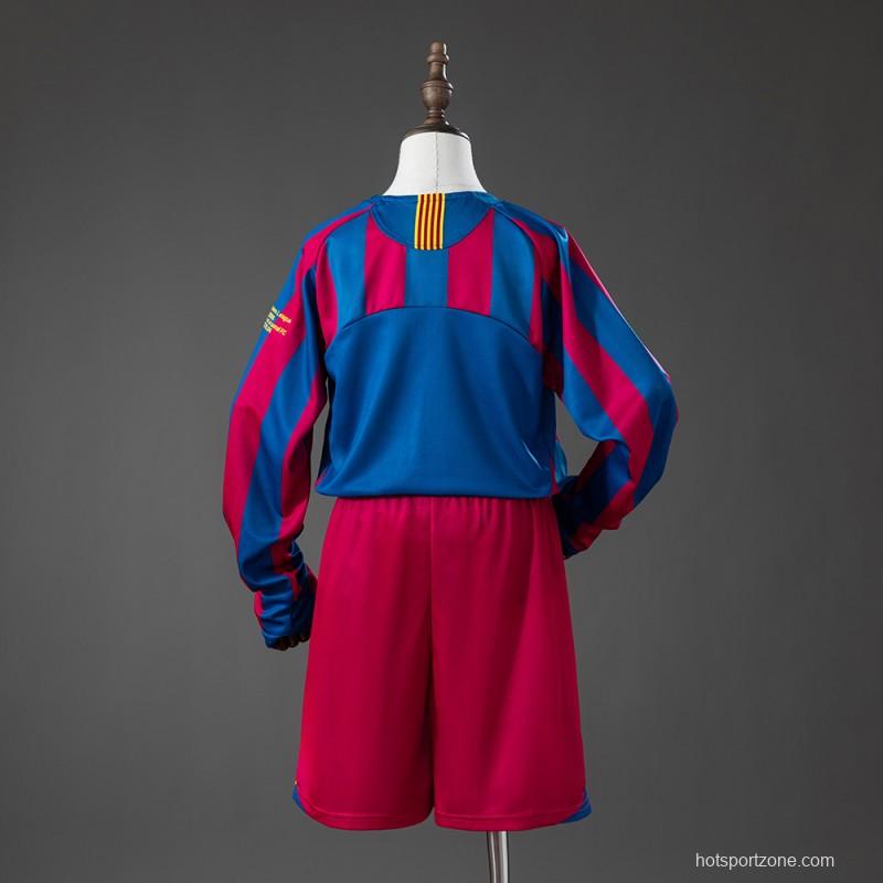 05/06 Kids Barcelona Home (UEFA Champions League) Retro Long Sleeve Kit Jersey SIZE 16-28