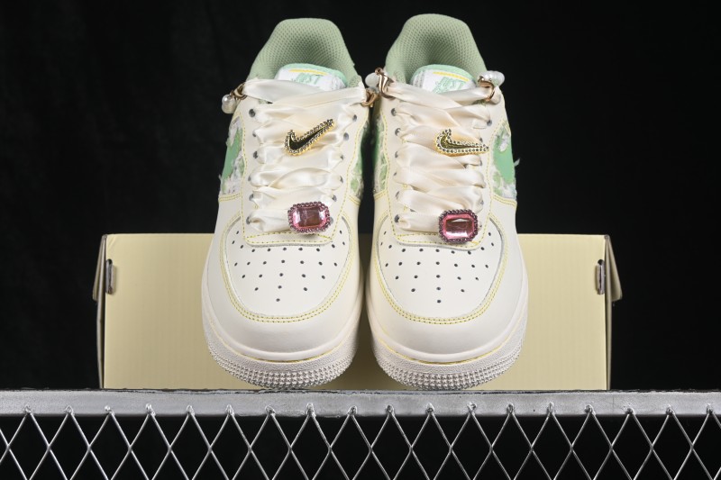 Nike Air Force 1 '07 Low Canvas Sneakers with Hand-Painted Jade Pearl Detailing - FJ7740-111