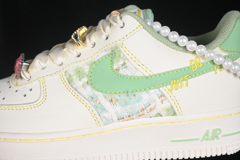 Nike Air Force 1 '07 Low Canvas Sneakers with Hand-Painted Jade Pearl Detailing - FJ7740-111