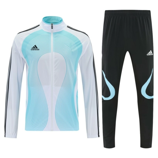 2026 Adidas White&Light Blue Stripes Full Zipper Jacket Tracksuit + Long Pants