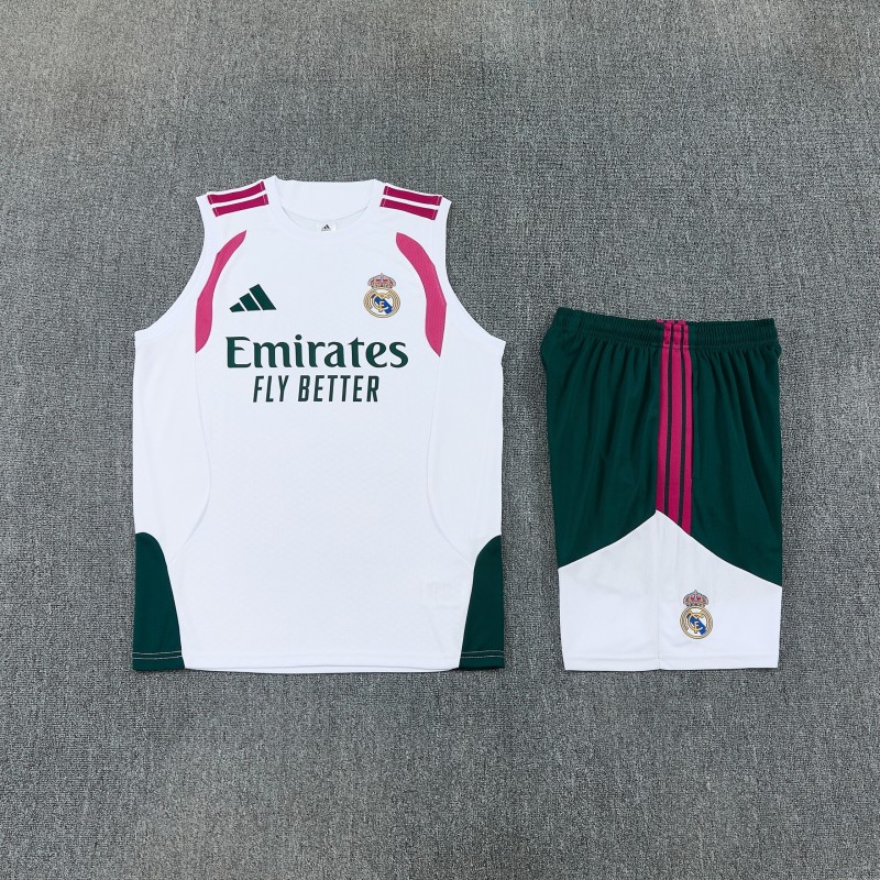 26/27 Real Madrid White & Dark Green Sleeveless Training Vest +Shorts Set