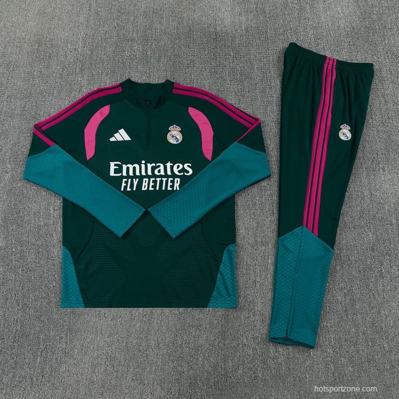 26/27 Real Madrid Dark Green Half Zipper Jacket Tracksuit + Long Pants