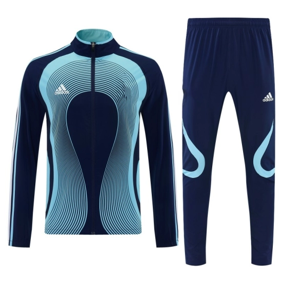 2026 Adidas Navy Blue &Light Blue Stripes Full Zipper Jacket Tracksuit + Long Pants