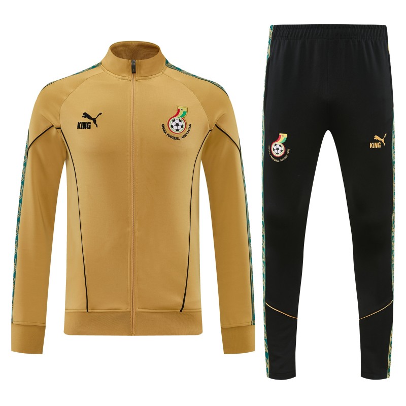 26/27 Ghana Yellow Full Zipper Jacket Tracksuit +  Black Long Pants